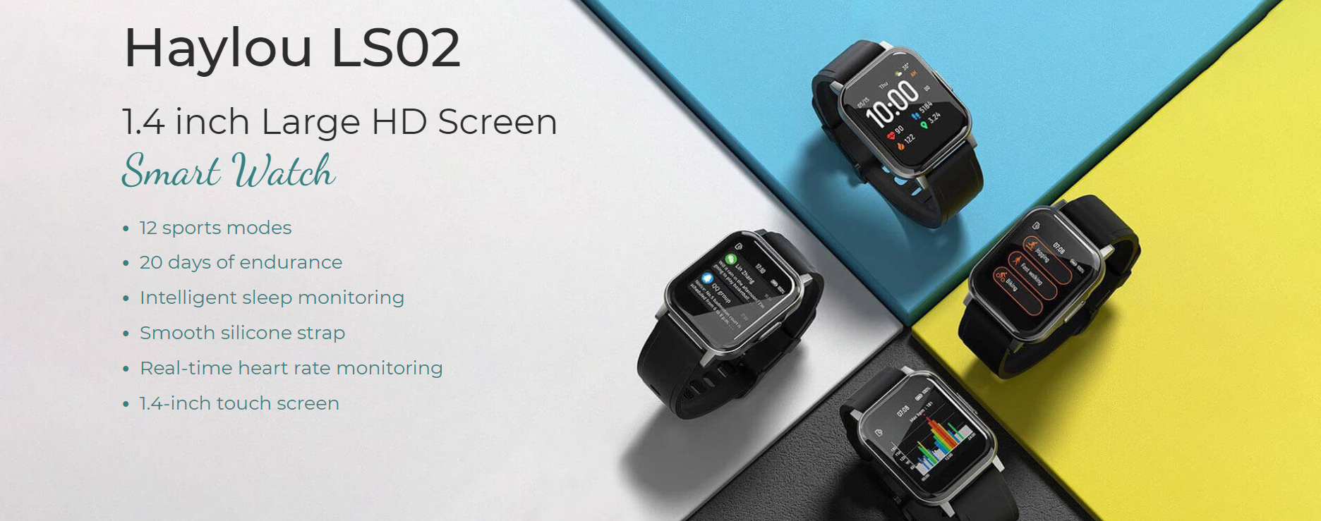 Xiaomi Haylou LS02 Touch Screen Square Shape Smart Watch Black. 