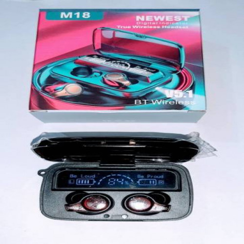 M18 Wireless Earbuds Bluetooth 5.1 In Ear TWS Stereo Headphones with LED Display Charging Case IPX7 Waterproof. 