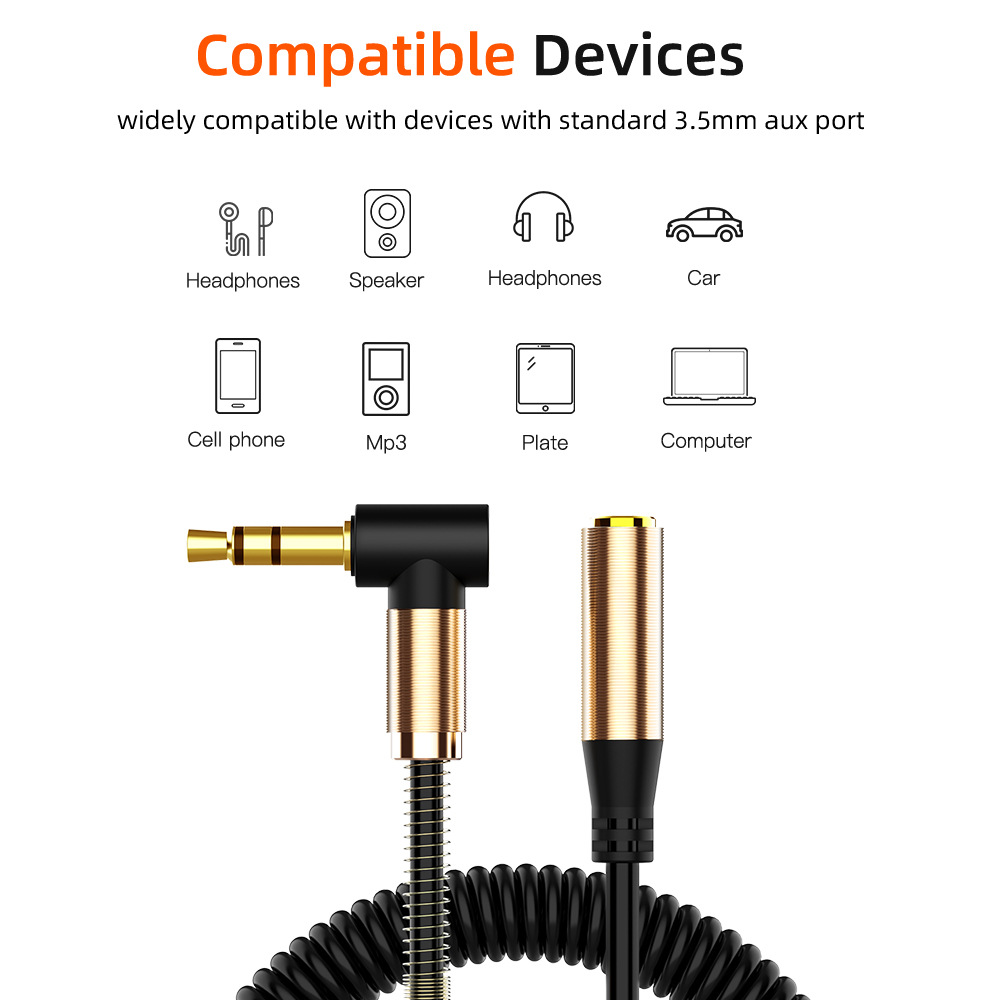 Audio Cable 3.5mm Elbow Spring Retractable Extension Cord Audio Cable Suitable For Mobile Computer Speakers with wear-resisting property. 