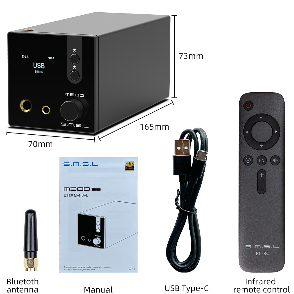 SMSL M300SE Upgraded Audio DAC Headphone AMP MQA CS43131*2 Blutetooth True Balanced XLR 6.35/4.4mm XU316 DSD256 Remote Control. 
