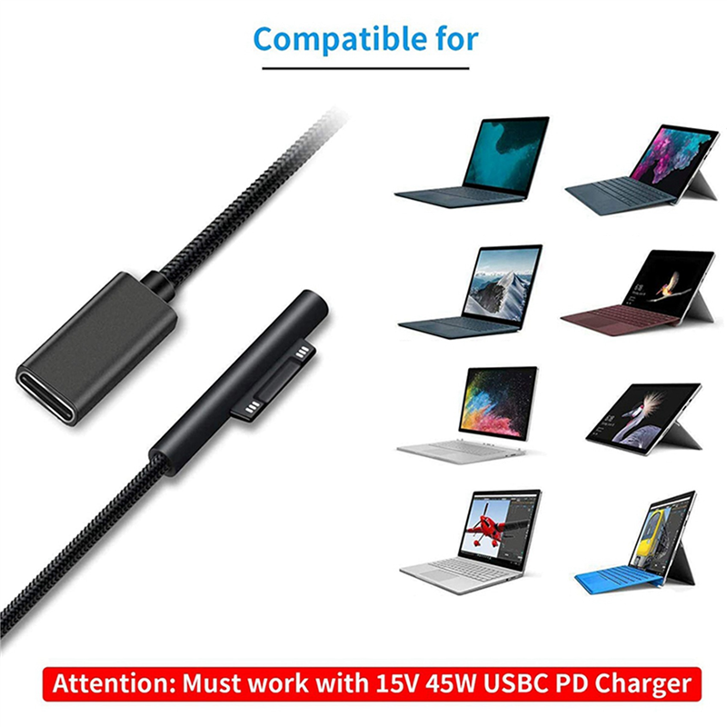 2X Nylon Braided for Surface Connect to USB-C Charging Cable for Surface Pro7 Go2 Pro6 5/4/3 Surface Laptop Book