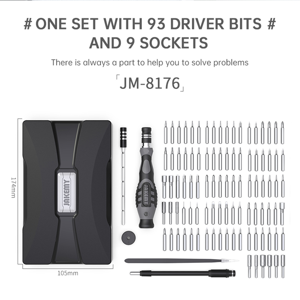 KOGEEK JAKEMY JM-8176 106-in-1 Precision Screwdriver Set Torx Hex Slotted Phillips & More Bits Repair Tools CR-V Bits Screw Driver Tweezers Flexible Shaft Portable Repair Tool Kit for Cellphone PC Watch Repairing Electronics Maintainence. 