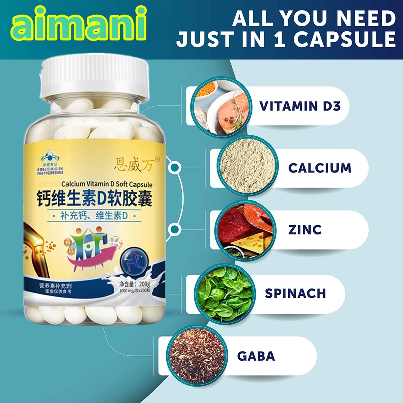 Height Growth Calcium Vitamin D Pills Natural Vegan Capsules To Grow Taller Bone Strength Without Growth Hormone 200 Softgel. 