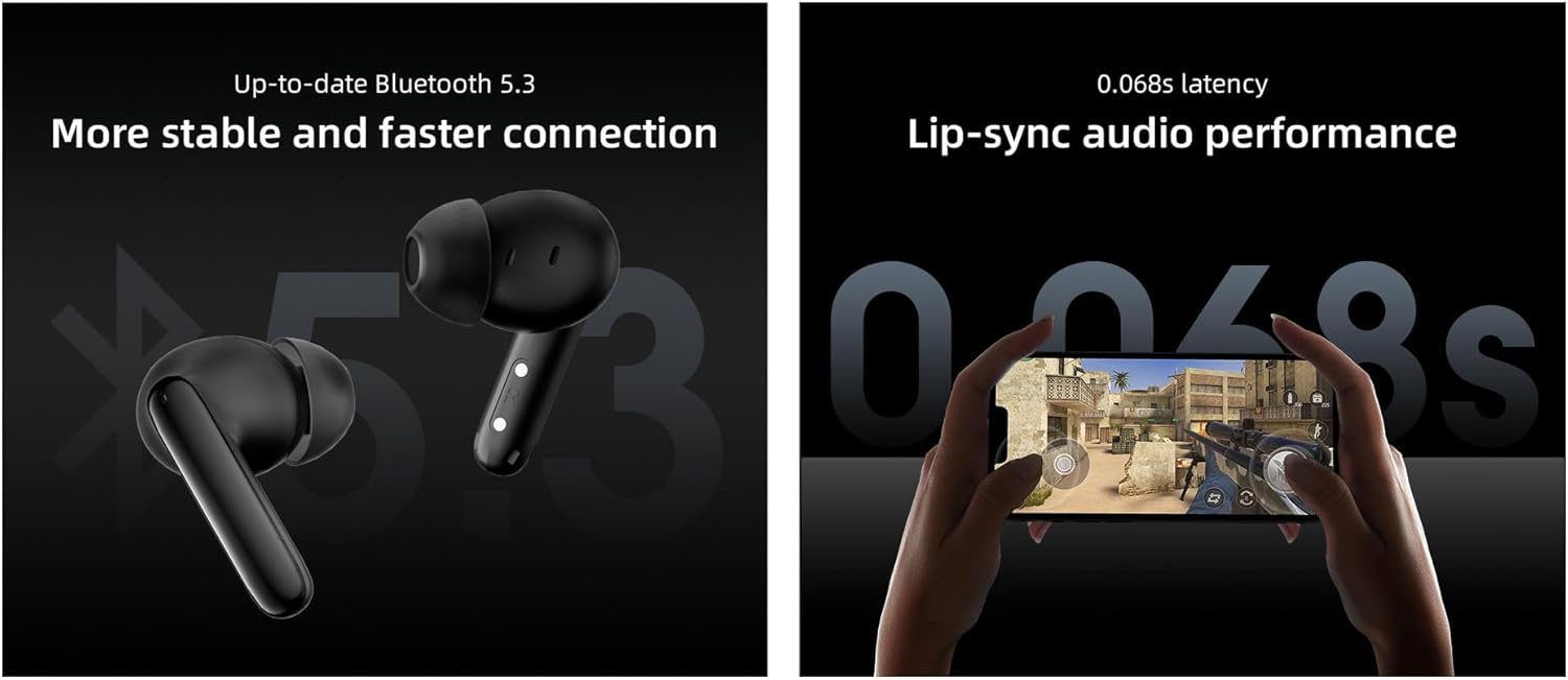 QCY T13 ANC 2 TWS Earphones 2nd Generation 4 Mic 28dB ANC Up to 30 hours Playtime with ANC off BT 5.3 68ms Gaming Mode IPX5 Waterproof 10mm Dynamic Driver Wireless Bluetooth Earbuds. 