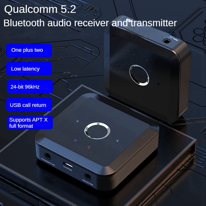 2 In 1 Bluetooth 5.2 24Bit 96Khz 3.5MM AUX Aptx Audio Transmitter Receiver Adaptive LL HD Wireless Adapter For TV PC Car. 