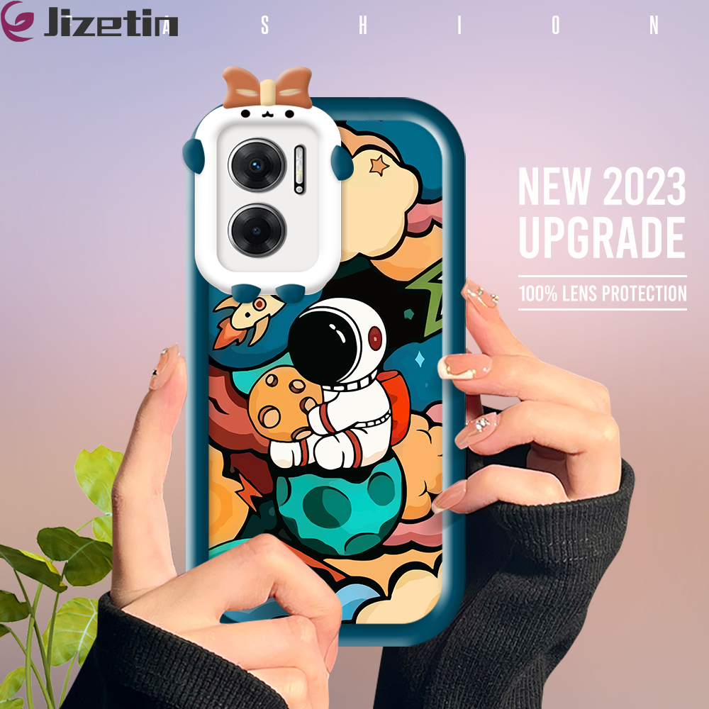 Jizetin for Redmi 10 5G Back Cover Artist Astronaut Square Camera Hole Shockproof Protection Soft Silicone Phone Case