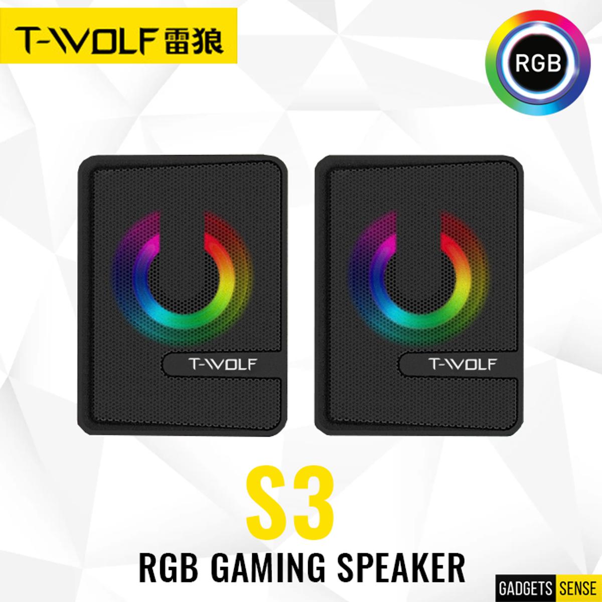Gaming Speaker T-Wolf S3 RGB Gaming Speaker With RGB Lighting Gaming PC Desktop Computer Laptop Speaker Sound Box USB Speaker Mini Portable Speaker