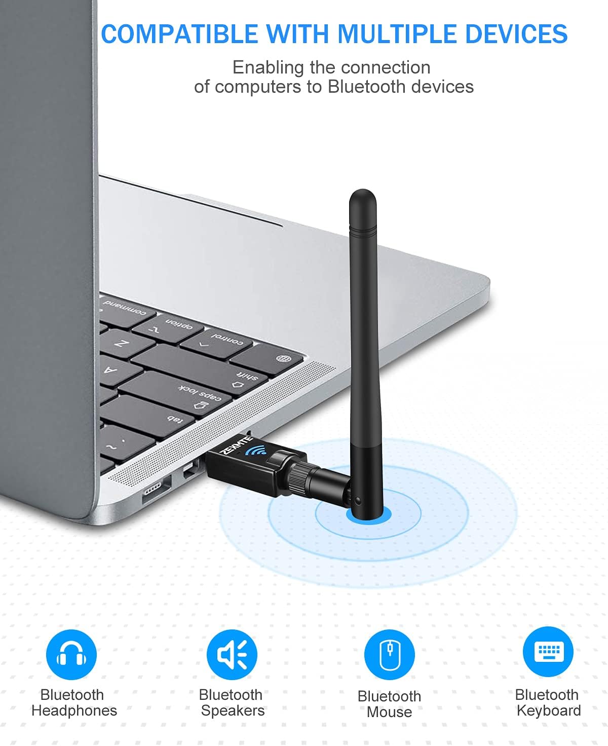 Zexmte 100M USB Bluetooth 5.0 Adapter 20M 50M Bluetooth 5.1 Dongle Audio Transmitter Receiver for Windows 10/8/8.1 Adaptador. 