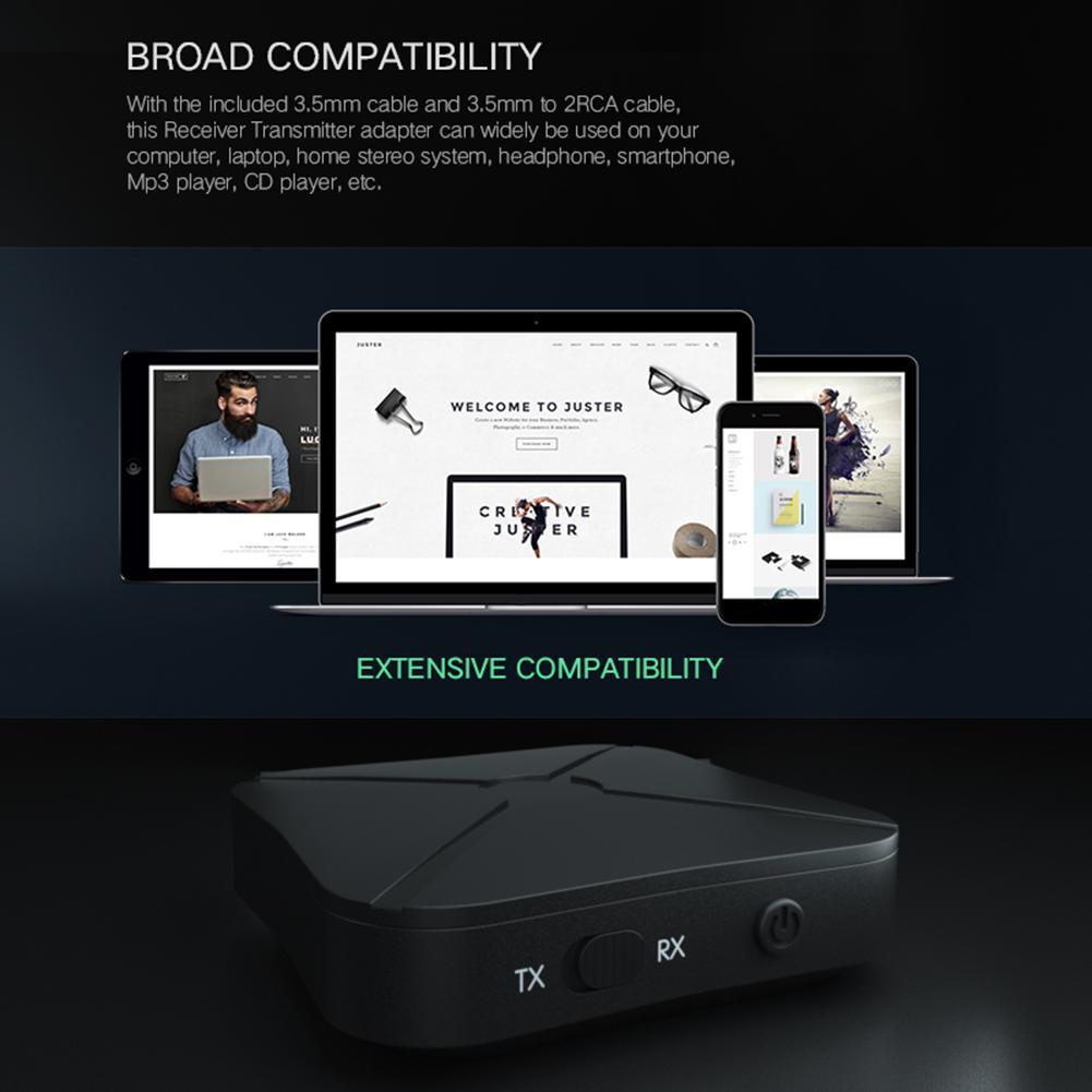 2 in 1 Wireless Bluetooth Transmitter Receiver 3.5mm Audio Adapter for TV Set-top Unit Android TV Bo. 