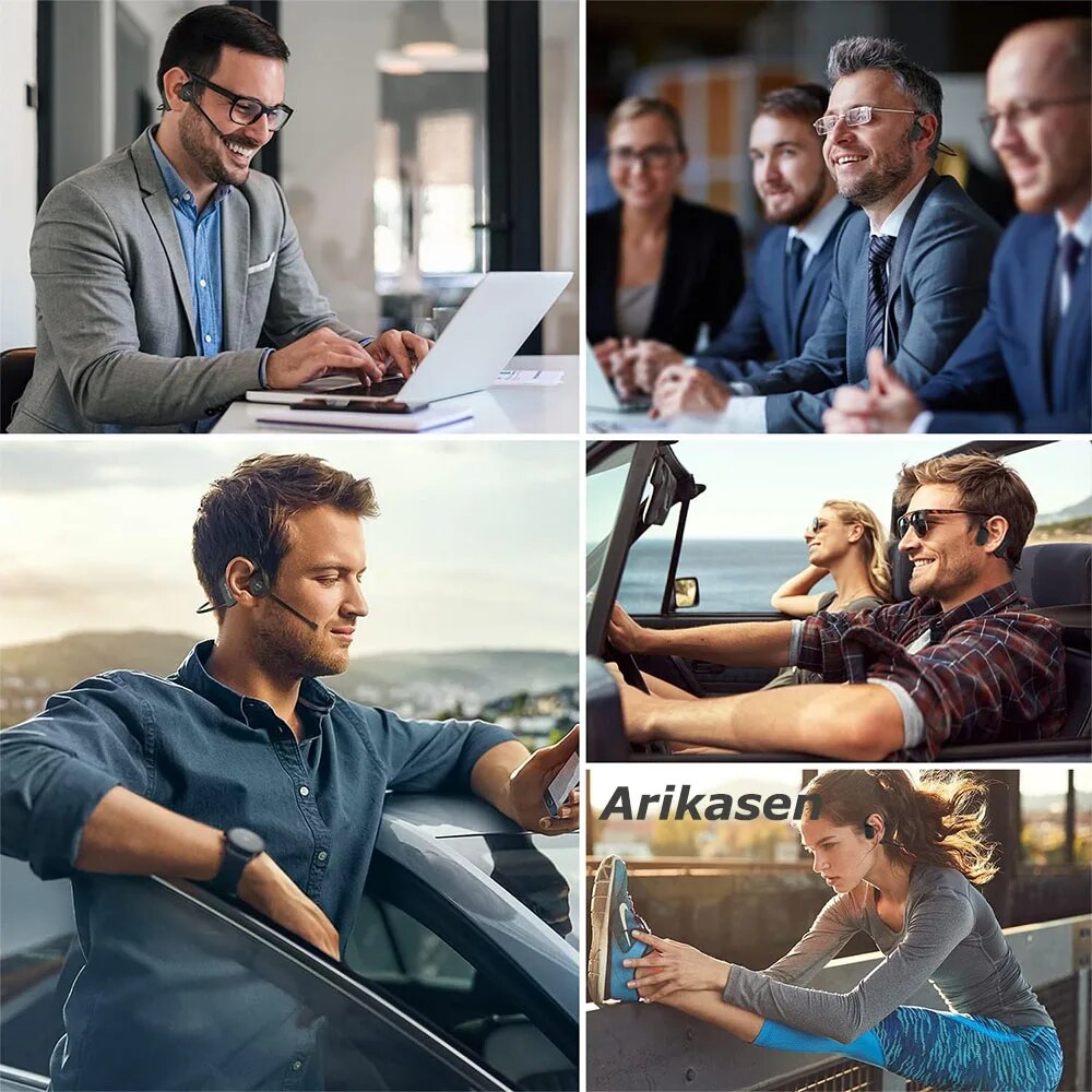 Open-Ear Headphones with Noise-Canceling Microphone Boom Bluetooth Wireless Headset for Office Commercial Use Work Learning Run. 