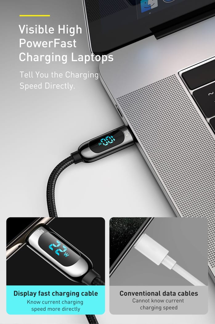 BASEUS Display Fast Charging 100W 1m Type-C to Type-C Data Cable. 