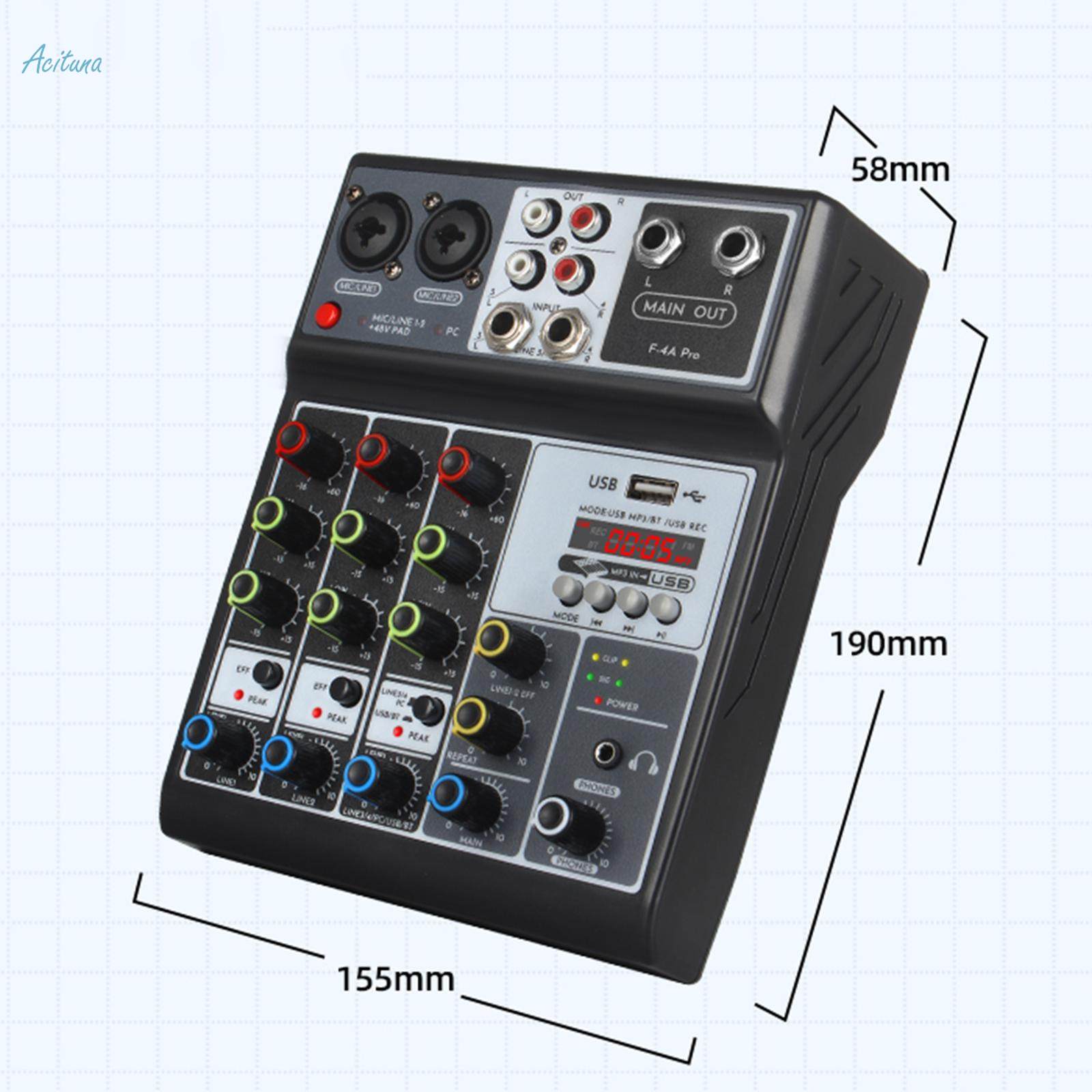 4 Channel Audio Mixer Reverb Delay Effect Portable Sound Board Console System for Studio Recording. 