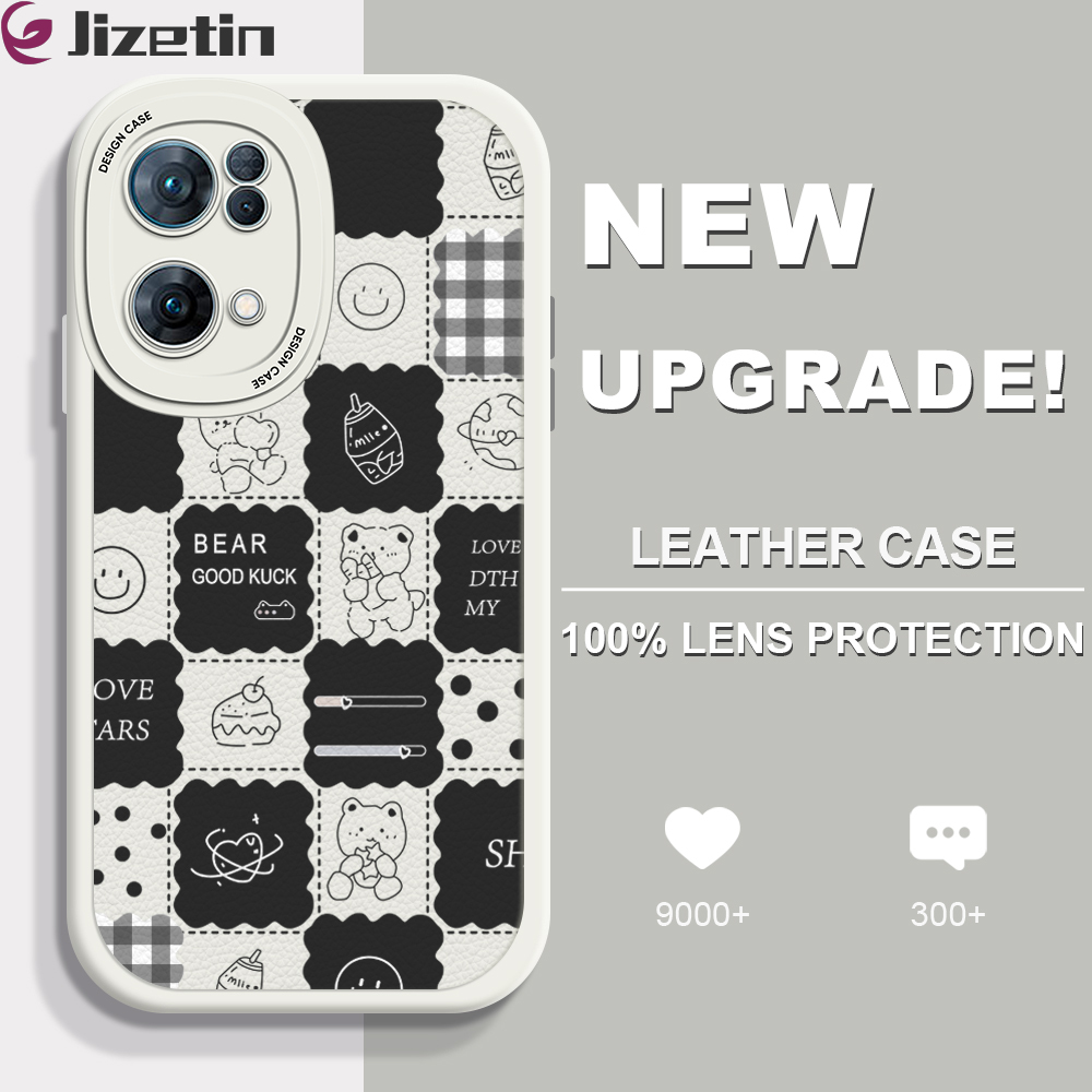 Jizetin for OPPO Reno7 Pro 5G Back Cover Bear Daily Activity Lambskin Texture PU Leather Back For Girls Boys Soft Phone Case