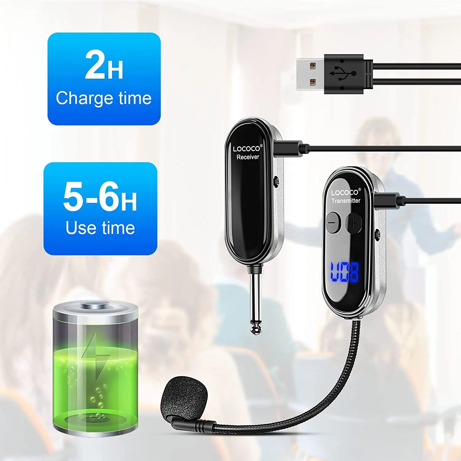 XIAOKOA LOCOCO Wireless Microphone UHF Wireless Mic System with LED Digital Display165 ft Range Microphone for Voice Amplifier. 
