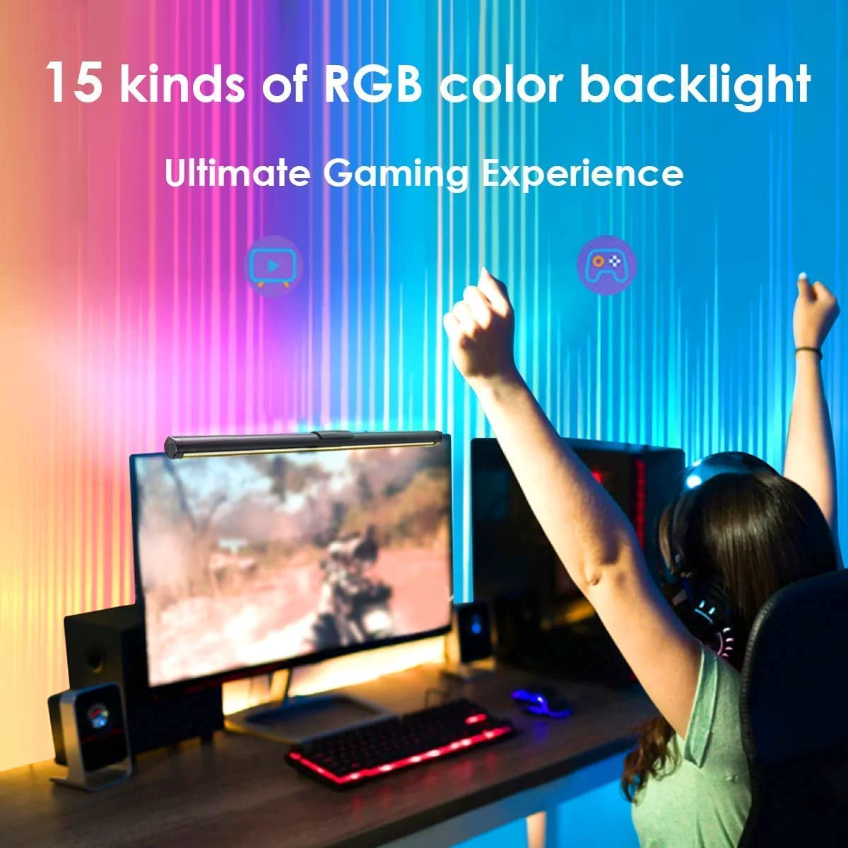 Wiscolor RGB LED PC Monitor Light Bar Computer Monitor Screen Hanging Light Stepless Dimming Eye-Care USB Atmosphere Table Lamp. 
