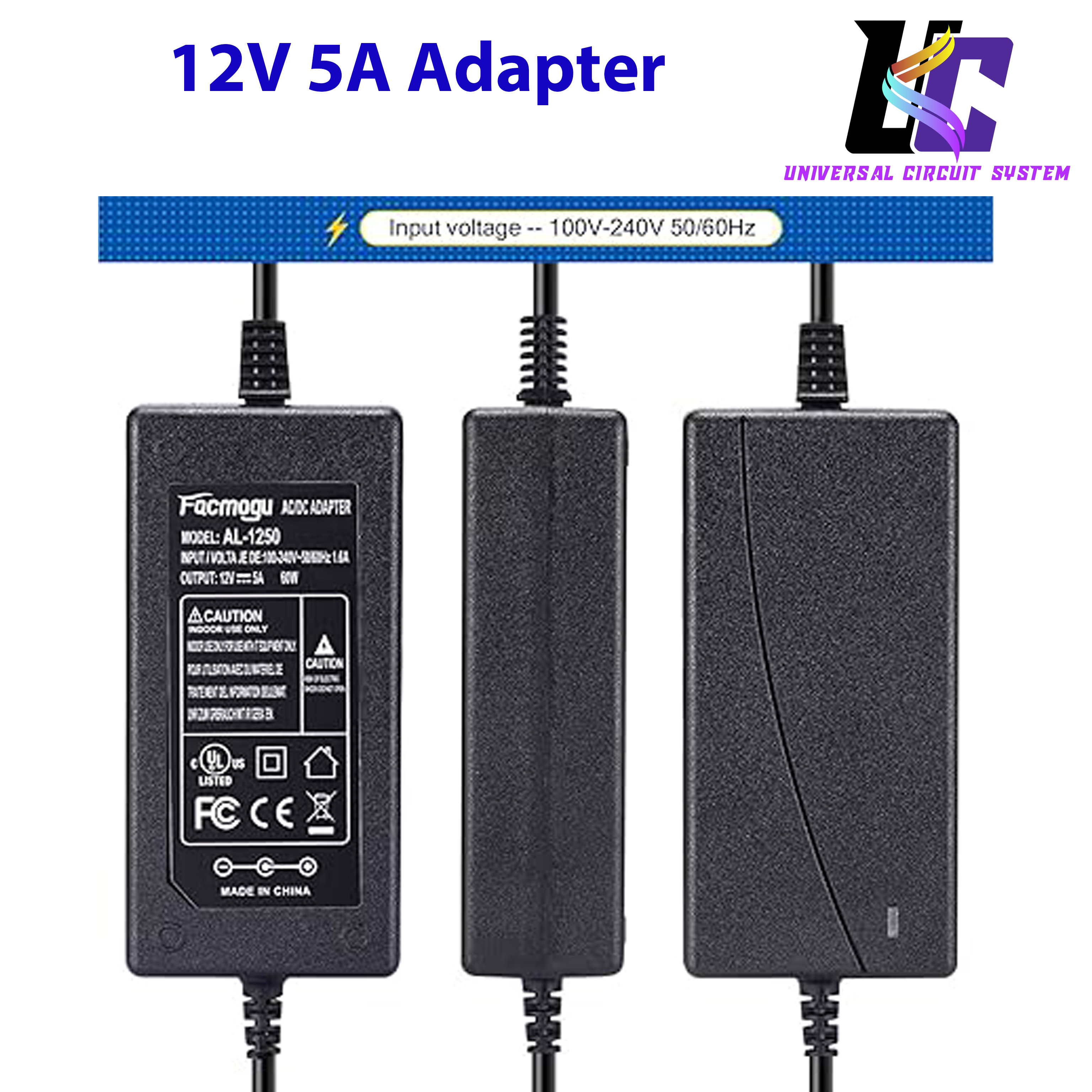 220V to 12V 5A Power Supply Led Strip Light Transformer Input with 5.5x2.1mm 60W AC DC Adapter. 