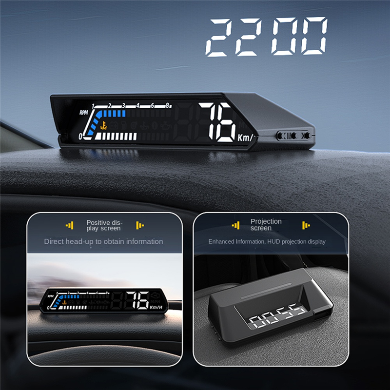 1 Piece S100 Dual Display HUD Head-Up Display OBD Multi-Function Black Vehicle Instrument Transmission Oil Temperature Monitoring. 
