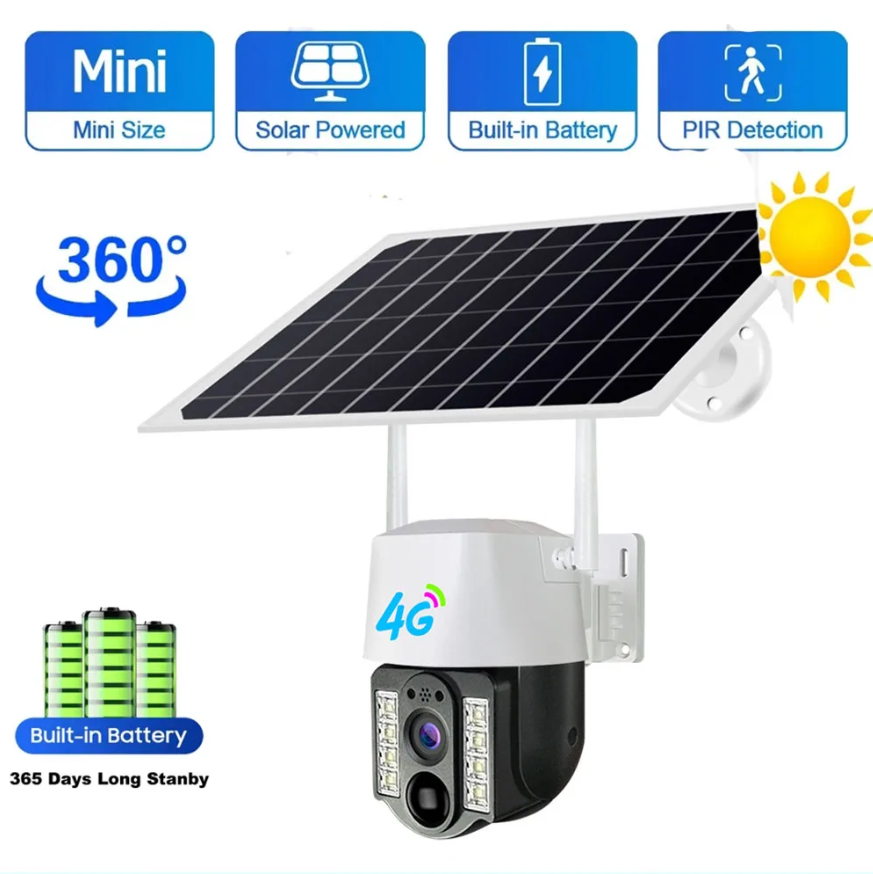 V380 PRO 4G Sim-Supported Solar Battery Backup PTZ IP Camera Wireless CCTV Security Camera, Waterproof, Two-Way Audio, Motion Detection. 