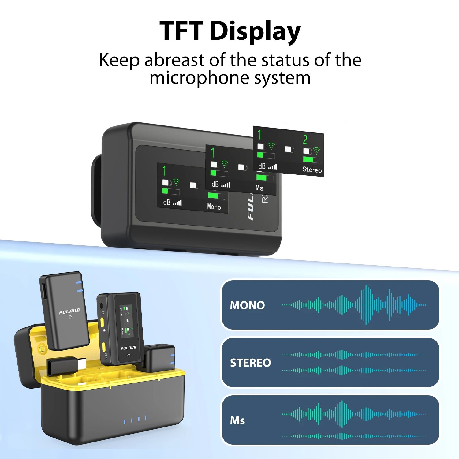 FULAIM X5 Wireless Lavalier Microphone System, with 18H Battery Life Charging Case for DSLR Cameras/iPhone/Android/Live. 