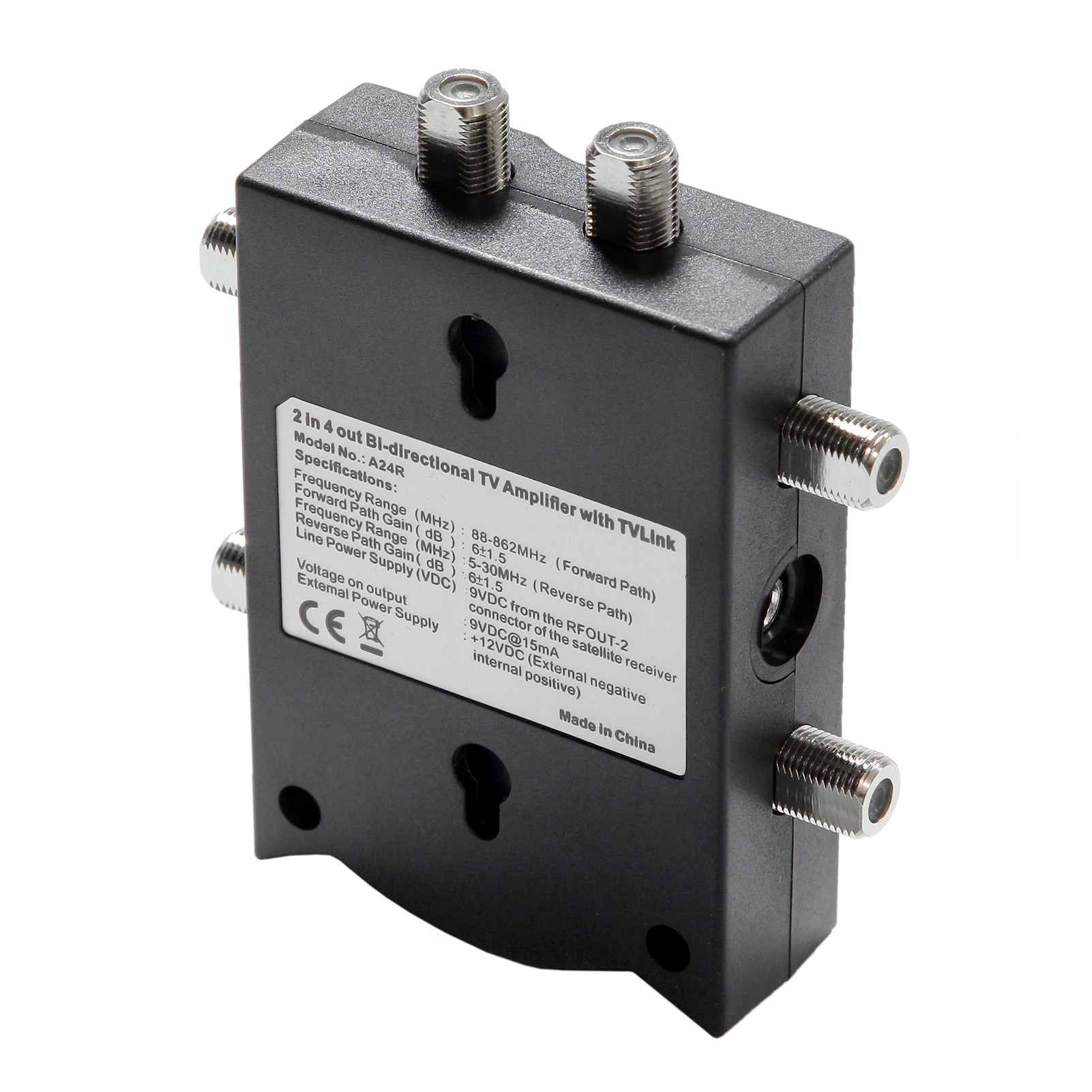 Bi-directional TV Amplifier 2 Inputs TV Antenna Signal Booster with 4 Outputs Low Noise TV Signal Splitter Antenna Signal Booster with Reverse Path for Indoor Use. 