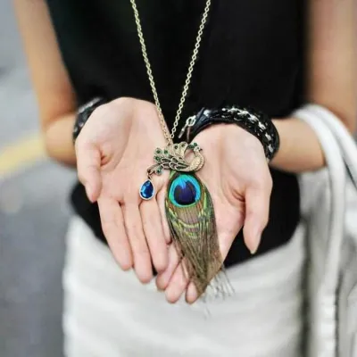 Peacock feather deals pendant