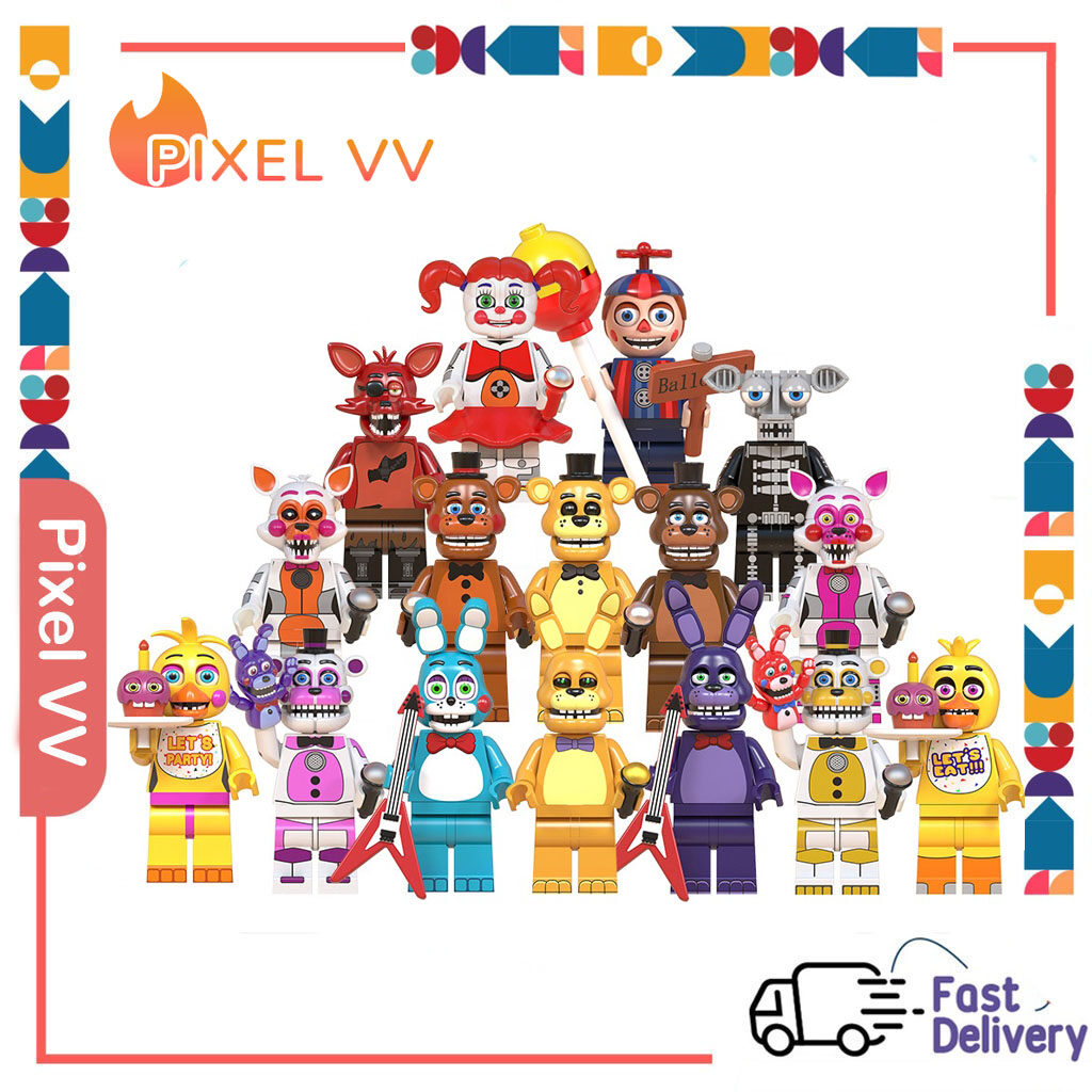 Five Nights at Freddy's Minifigures Building Blocks FNAF Toy Building Blocks Golden Freddy Chica Bonnie Foxy Game Horror Series Toys For Legoes. 