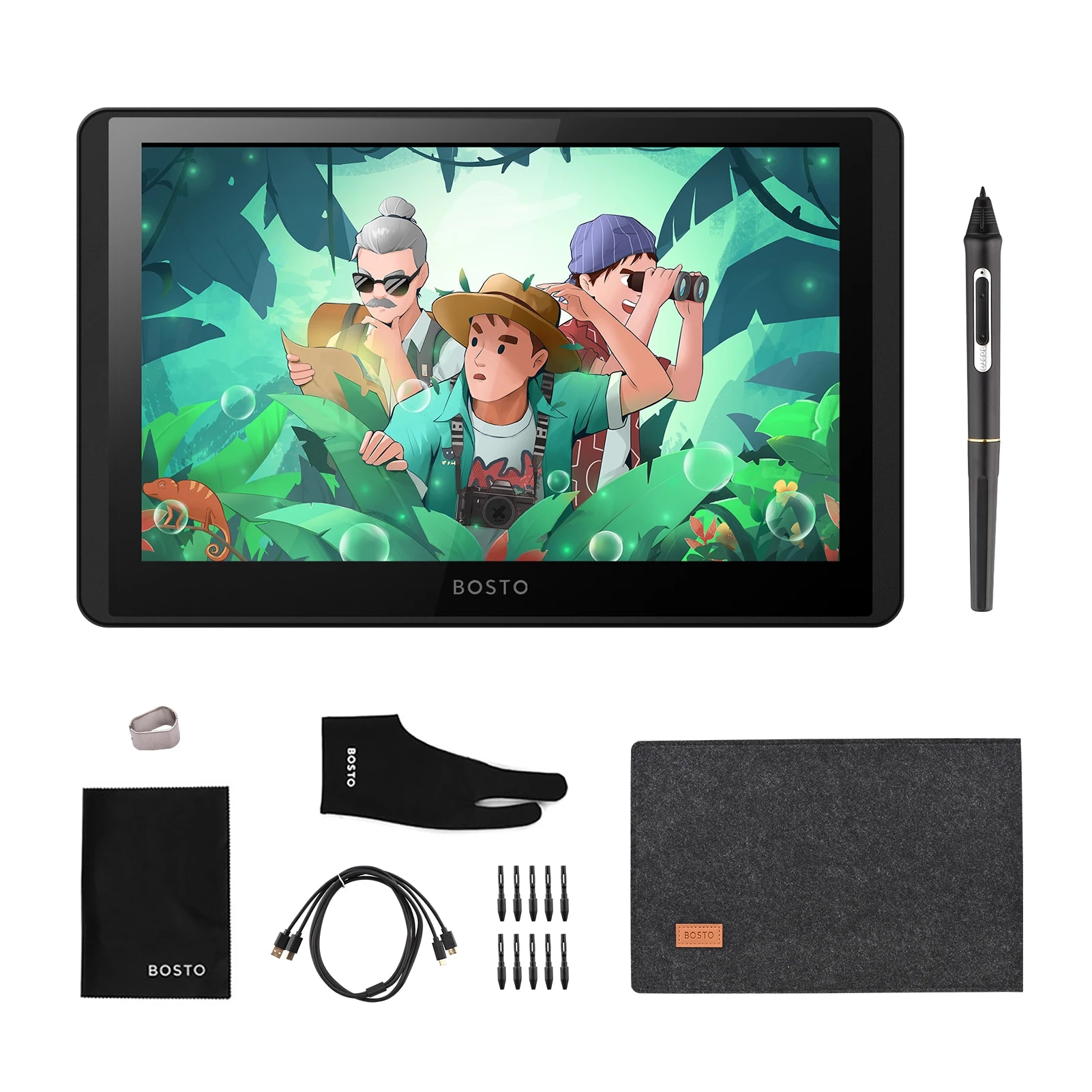 BOSTO 12HD-A H-IPS LCD Graphics Drawing Tablet Monitor 11.6 Inch Size 1366x768 Display 8192 Pressure Level Support Windows MacOS. 