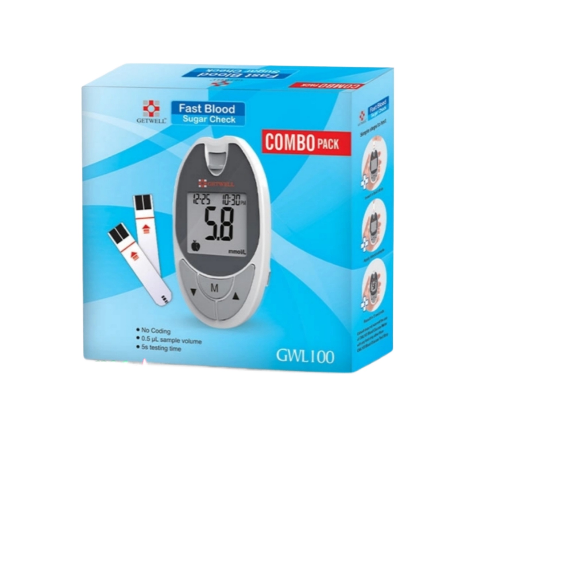 Getwell RFL GWL20 Fast Blood Sugar Check Glucometer Blood Glucose ...