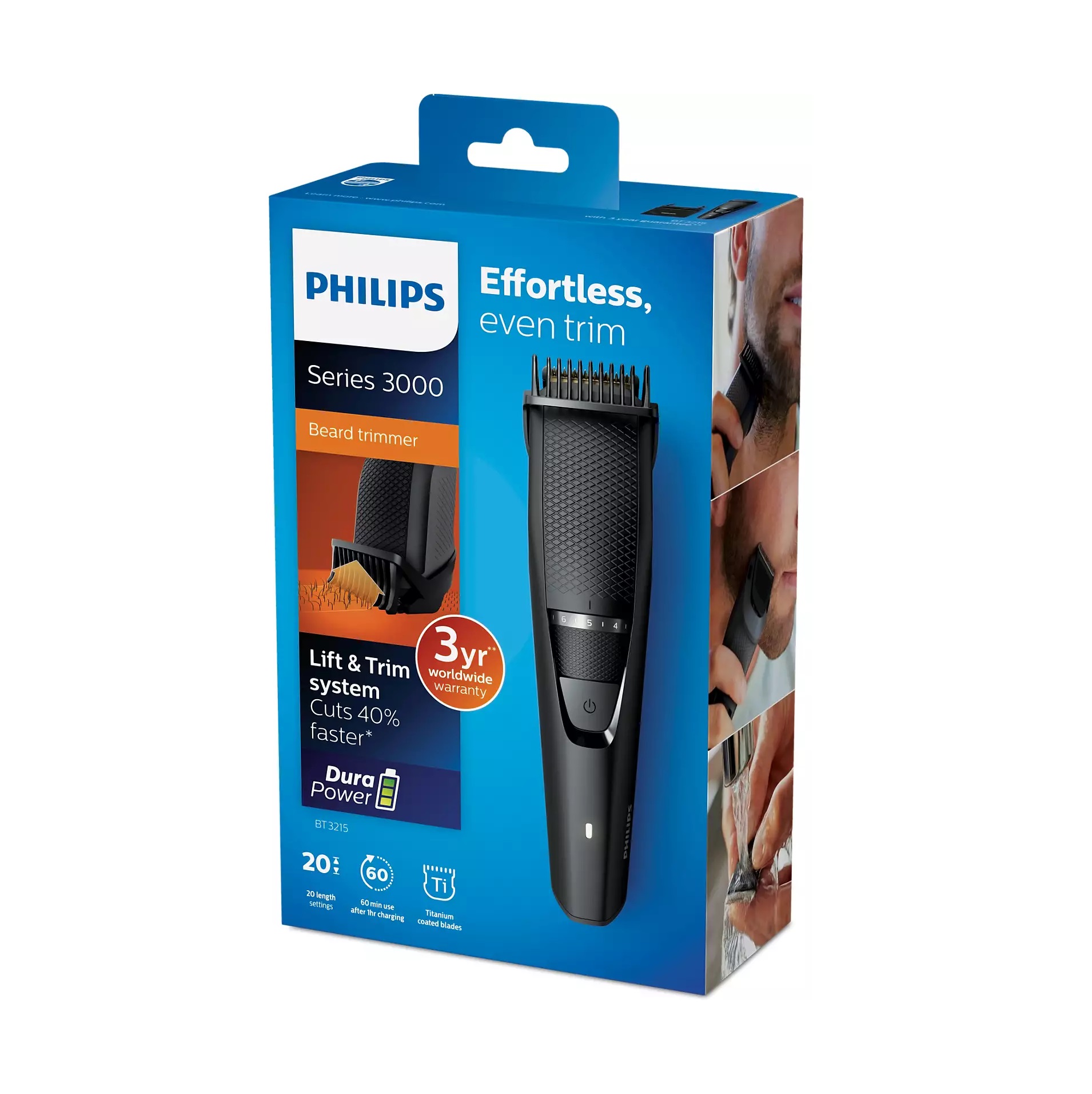 Philips B3215/15 Beard Trimmer Premium Titanium Blades 0.5mm Precision Adjustable 20 Length Settings Up to 10mm Dual Mode Cordless and Corded Ultra Long Battery Life. 