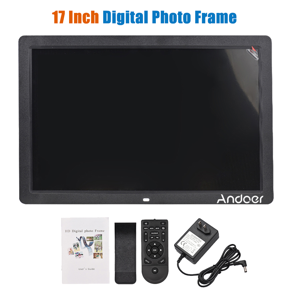 Andoer 17 LED Digital Photo Frame 1920*1080 Electronic Picture Frame MP3 MP4 Video Player Clock Calendar with Remote Control. 