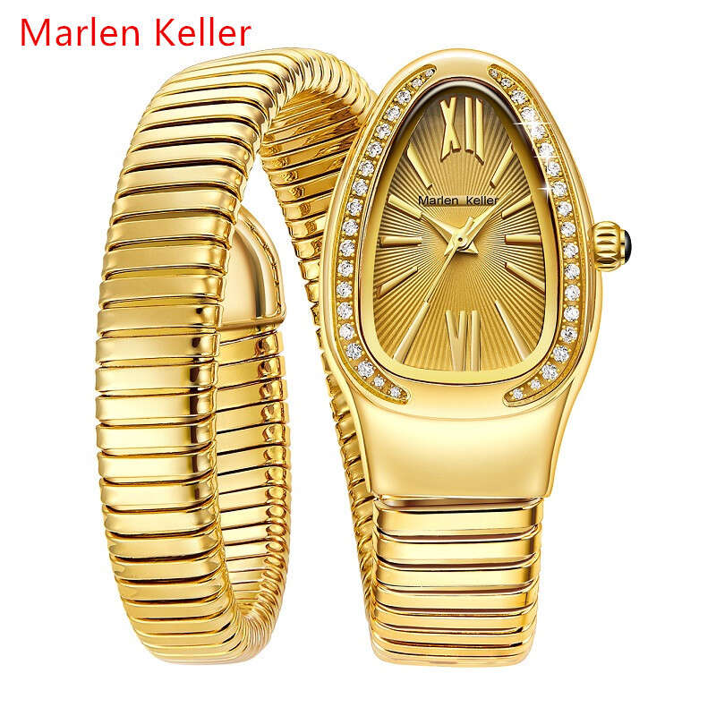 Marlene Keller (One and a Half Circles) New IP Electroplated English Inlaid Women's Snake Watch. 