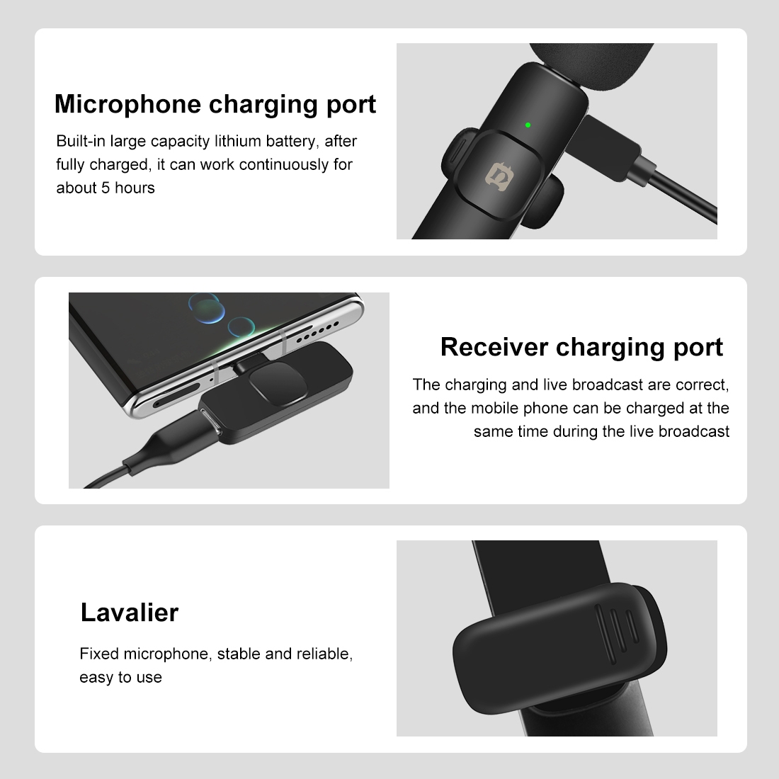 PULUZ PU3151B One-Trigger-Two Mini 2.4G Wireless Microphone System Clip-on Mic Replacement for Type-C Android Smarphones Tablets. 