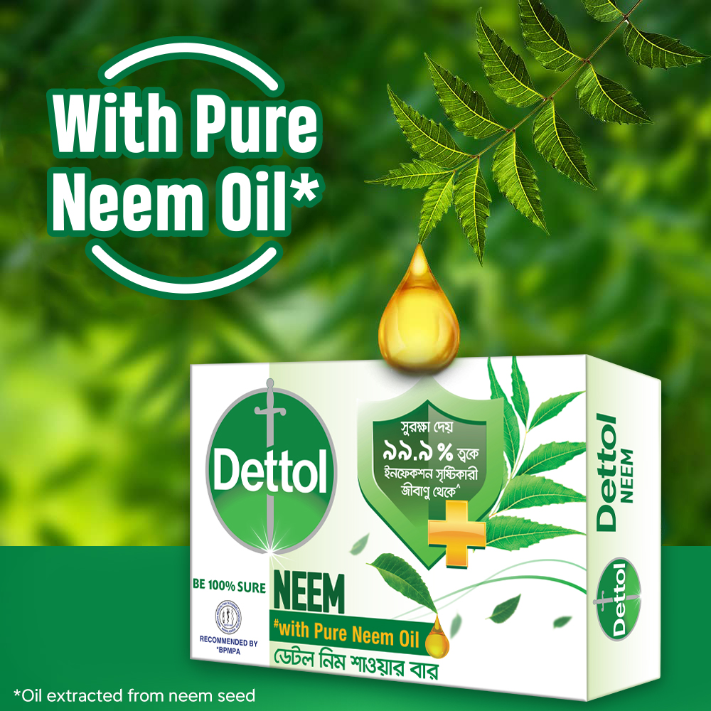 Buy 5 Get 1 Free - Dettol Soap Neem 125gm Bathing Bar, Soap with protection from 100 illness-causing germs. 