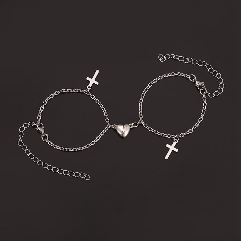 2pcs/set Heart Shaped Magnet Attraction Bracelet for Couples Stainless Steel Cross Bracelet Paired Gifts