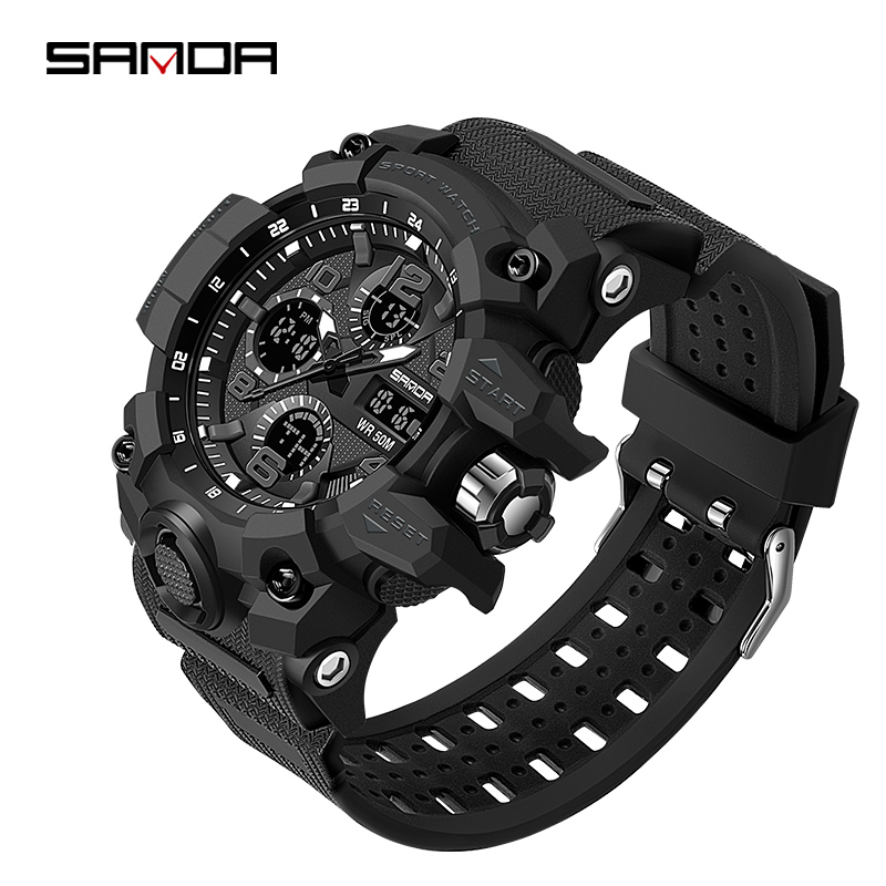 SANDA Fashion Luxury Waterproof Watch Men's Sports Watch Leisure LED Outdoor Analog Military Multifunctional Men's Watch. 