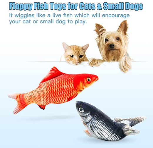 TOOGE 2 Pack 11" Electric Moving Fish Cat Toy Realistic Interactive Flopping Fish Cat Kicker Catnip Toys for Indoor Cats Pets Kitten. 