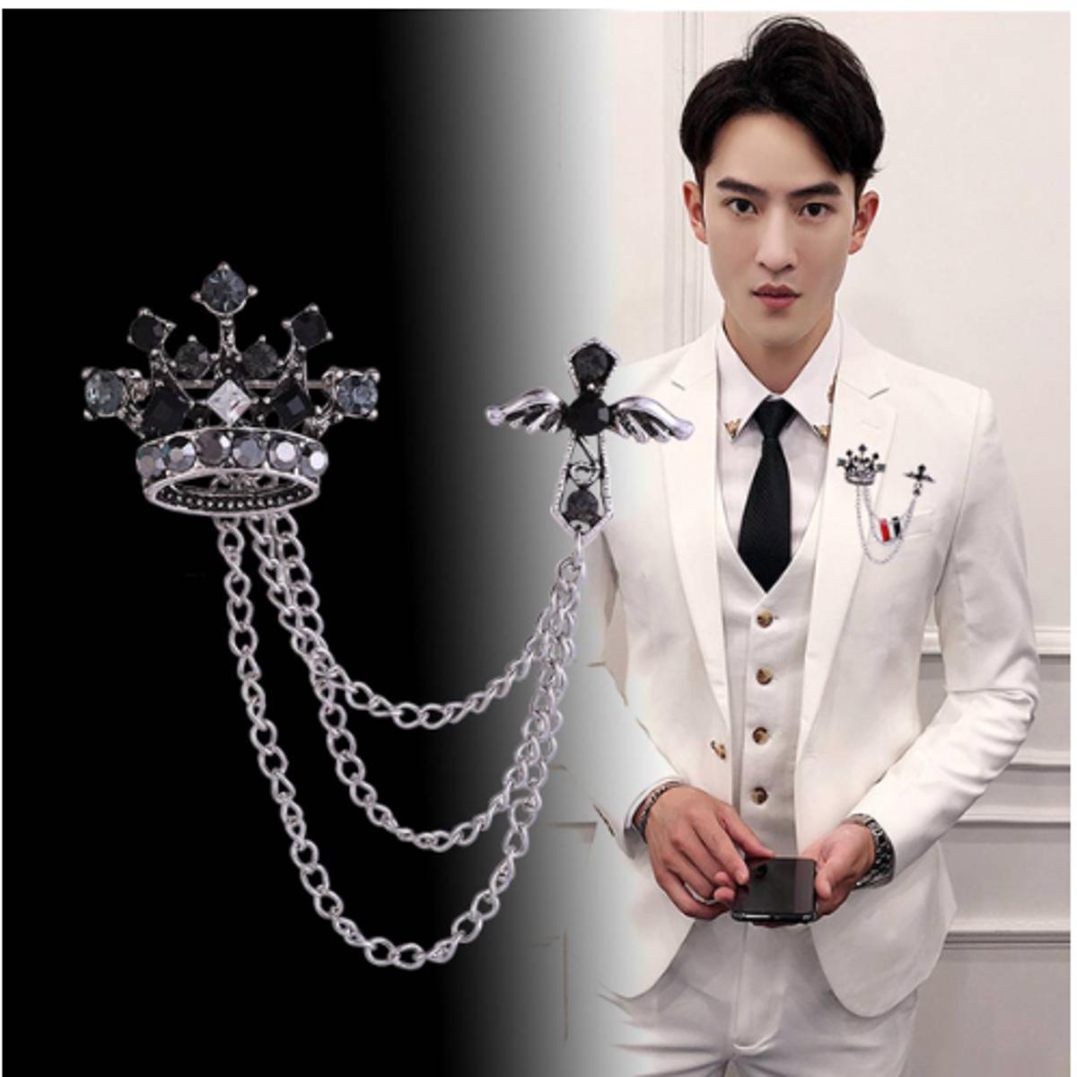 European And American Male Brooch Retro Crown Tassel Hooded Angel Wing Brooch Brooch Male Suit Collar Badge