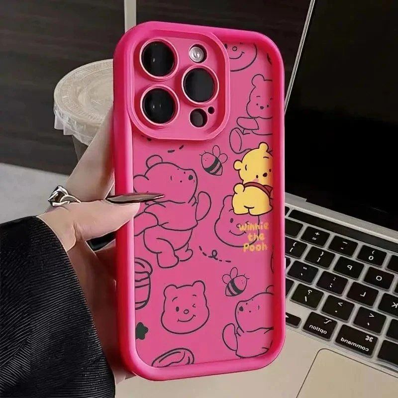 Disney Winnie Pooh Plain Multistep Soft Phone Case, iPhone 11, 12, 13 Pro Max, XS, X, 7, 8 Plus, 15, 14 Pro Max. 