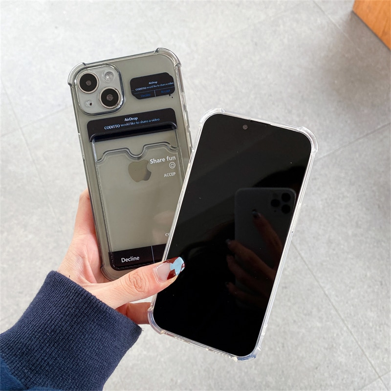 Cute Funny Airdrop Card Holder Transparent Phone Case For iPhone 13 12 11 Pro XS Max X XR SE 7 8 Plus Clear TPU Soft Back Cover. 