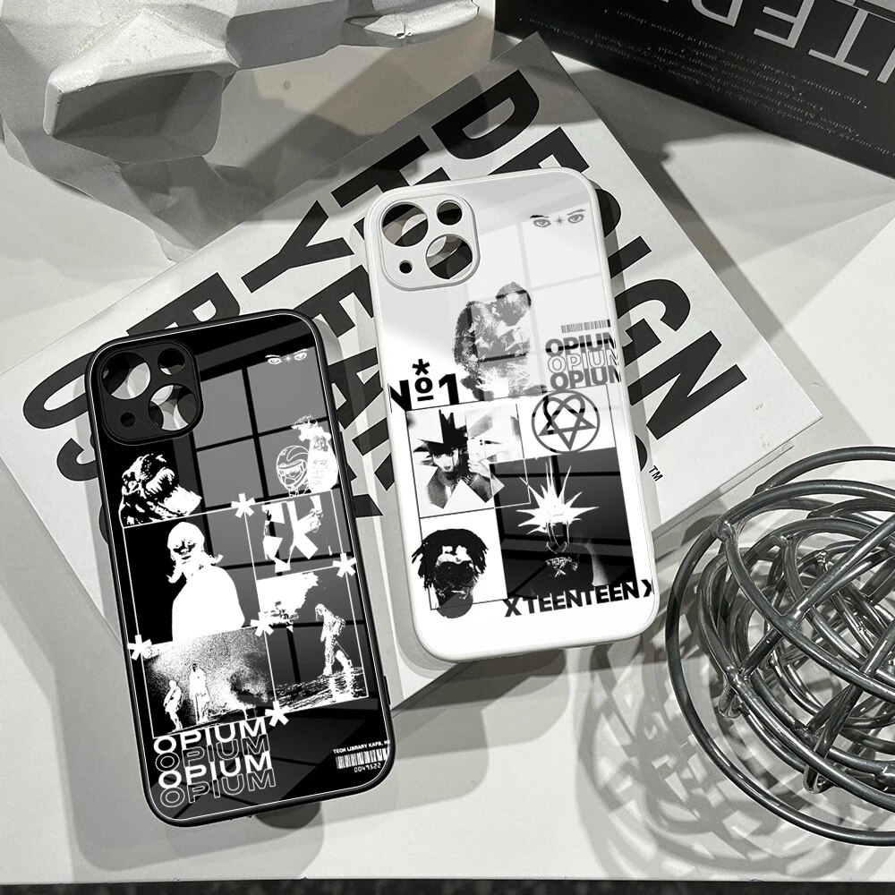 For IPhone13Pro Luxury INS Art-Opium Asterisk Poster Cases Tempered Glass for IPhone14 11 12 XR XS MAX 7/8 X Plus 12 Covers KEEMEEUYZO
