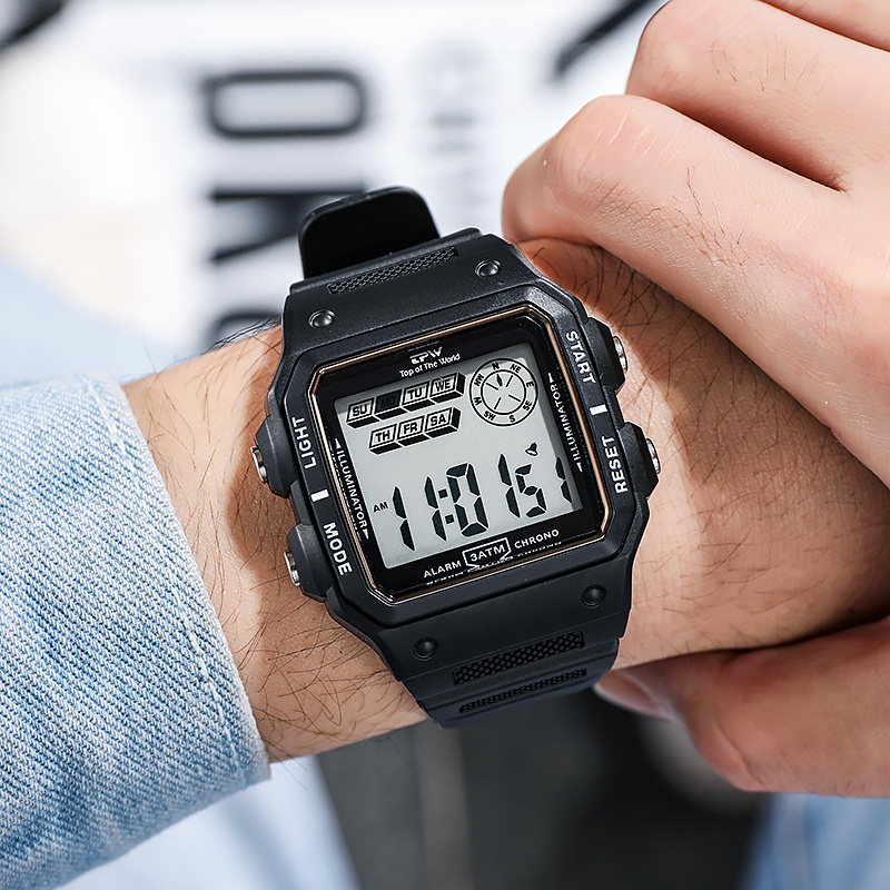 Shock Resistant Digital Watch - 3ATM Water Resistant Rectangular Dial. 