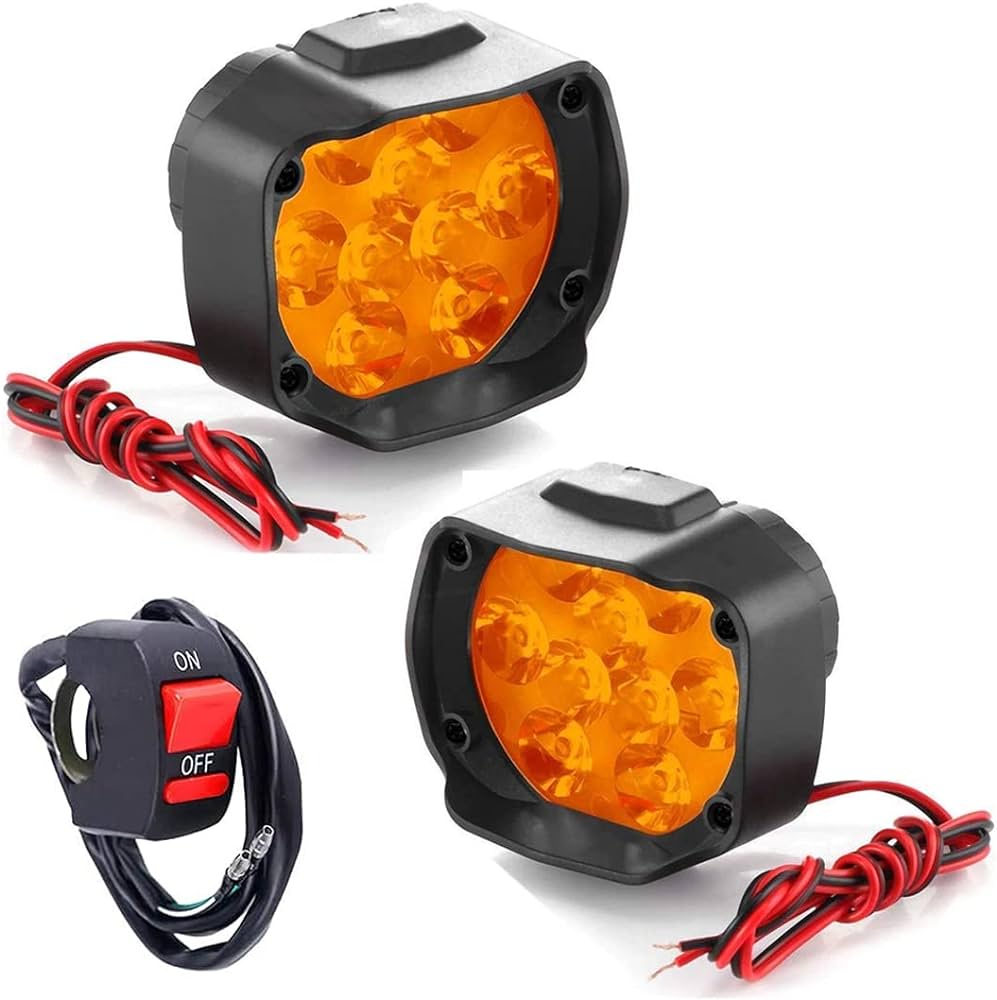 High Power Heavy Duty YELLOW Color 9 LED Fog Lights 2 PCS with 1 Piece Pul Push Switch for Bikes