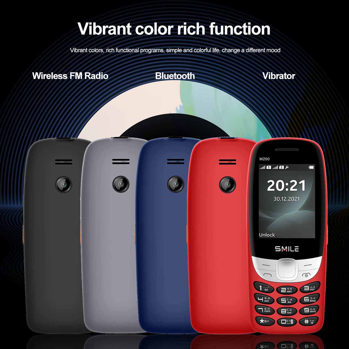 Smile M200 Classic Dual SIM 2400mAH Feature Phone Display-2.4 Camera-VGA Big Torch Light Wireless FM Radio. 