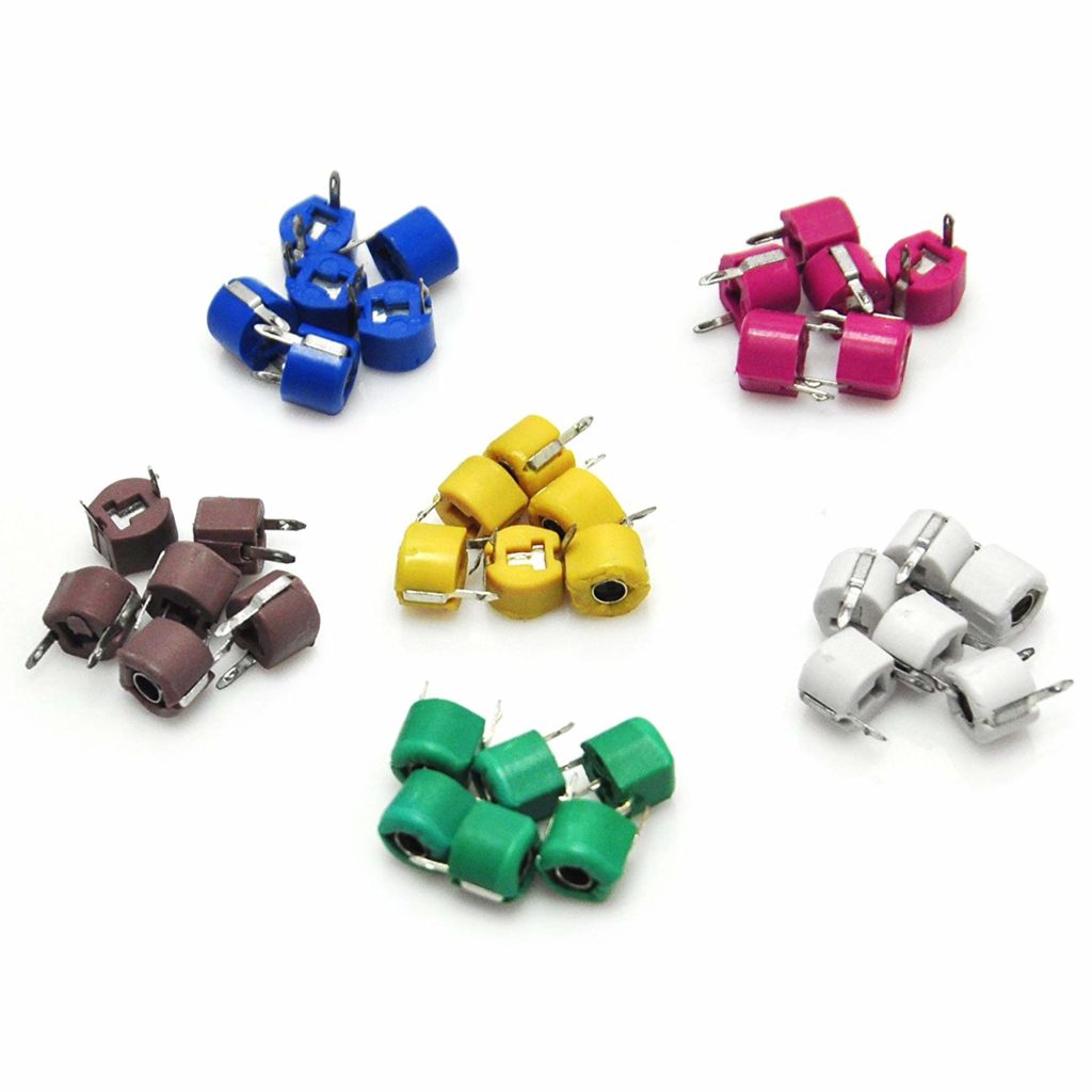 5Pcs- Adjustable Trimmer VARIABLE Capacitor 0-60pF 6mm 2 Pin Leads Plastic Cover Trimmer Capacitor Variable Capacitor Regulator For Arduino. 