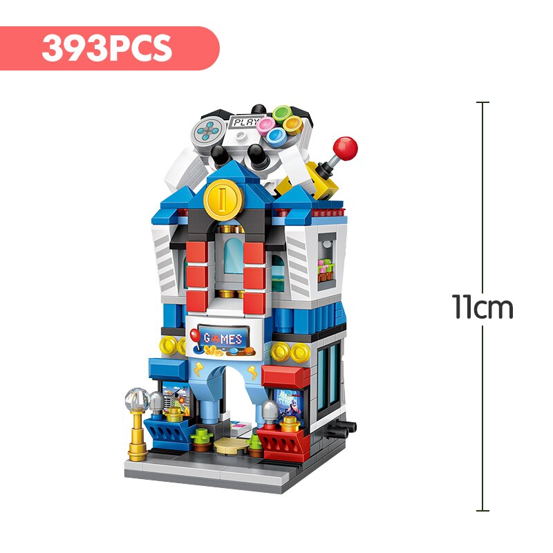 City View Scene Cinema Retail Store Candy Shop Architectures Mini Blocks Models Building Blocks Christmas Toy for Children. 