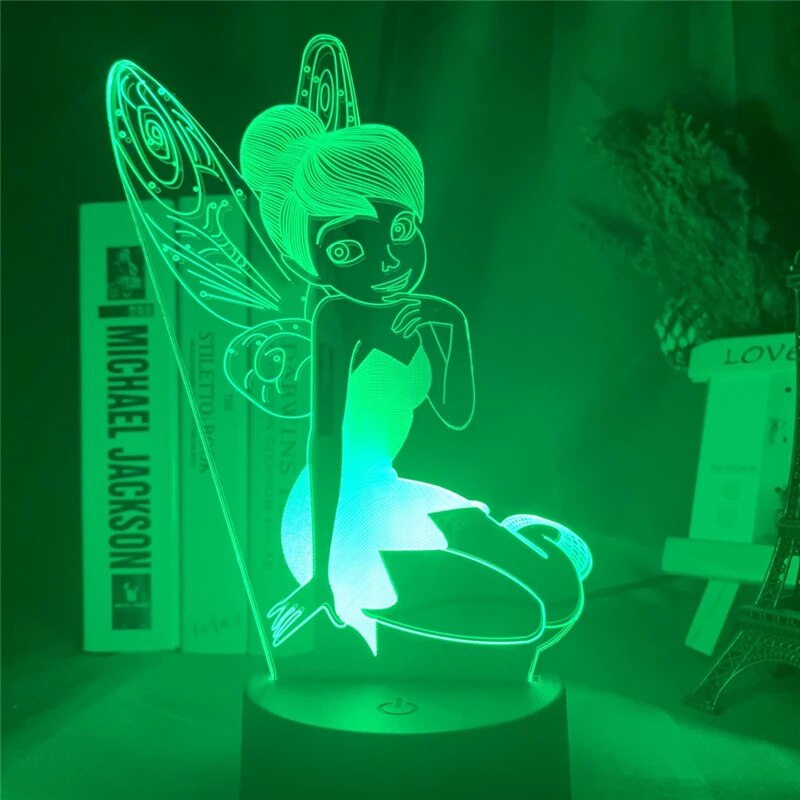 Fairy Tinkerbell Figure 3D Visual Light LED Night Light Princess Tinker Bell Home Decoration Color Changing Illusion Table Lamp. 