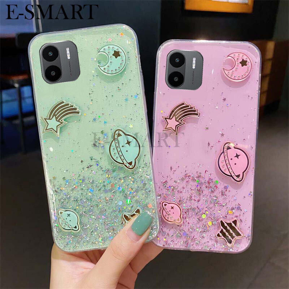 For Redmi A2 A1 Case Sparkling Soft Transparent Silicone Space Planet Stars Moon Girl Anti Fall For Xiaomi Redmi A1 Back Cover