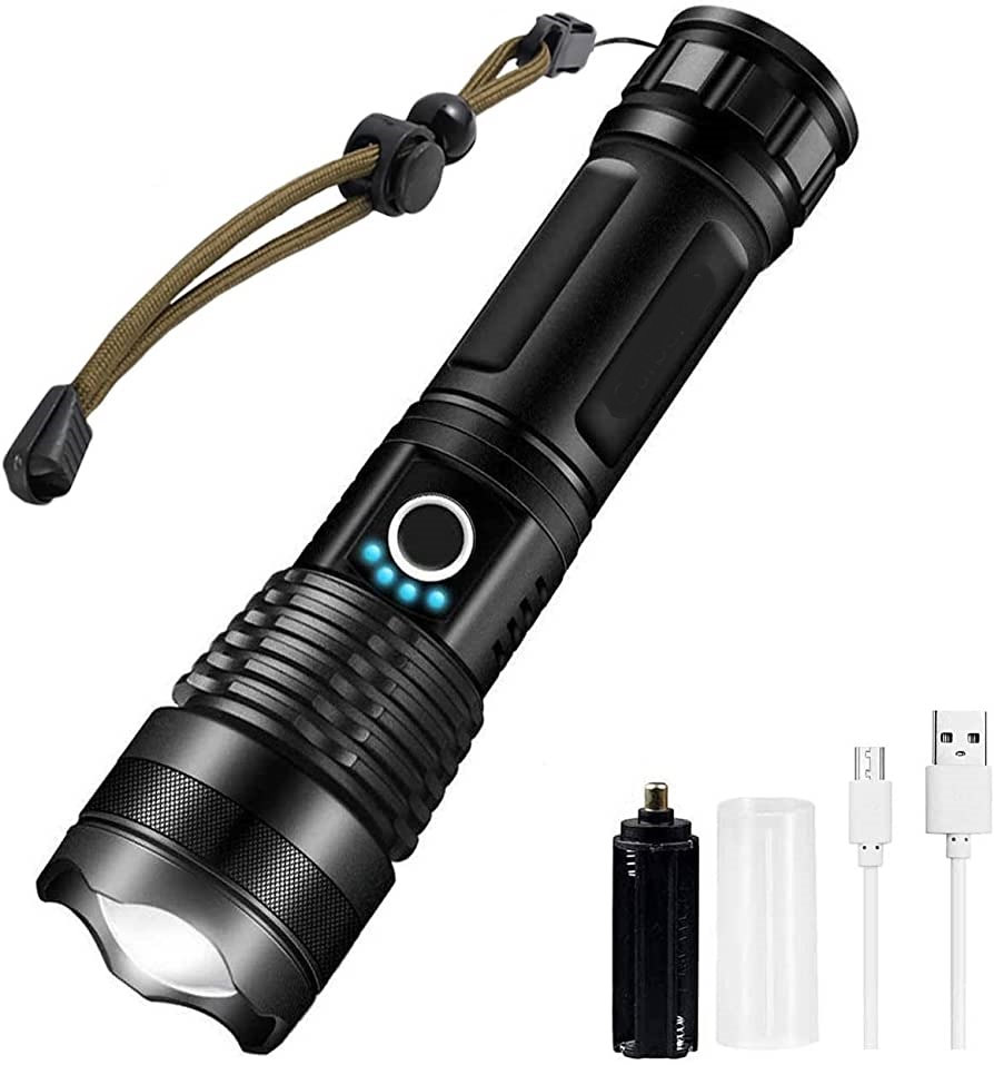 XHP50 Flashlight High Lumens Rechargeable 9000 Lumens Super Bright Tactical Flashlights with Battery 5 Modes IPX65 Waterproof Portable Flash Light LED High Powered Flashlights For Emergencies Camping. 