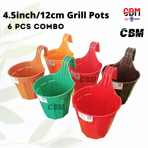 6 Pieces Grill Planter flower tub 12 cm (4.5”) hanging gardening pots multicolor