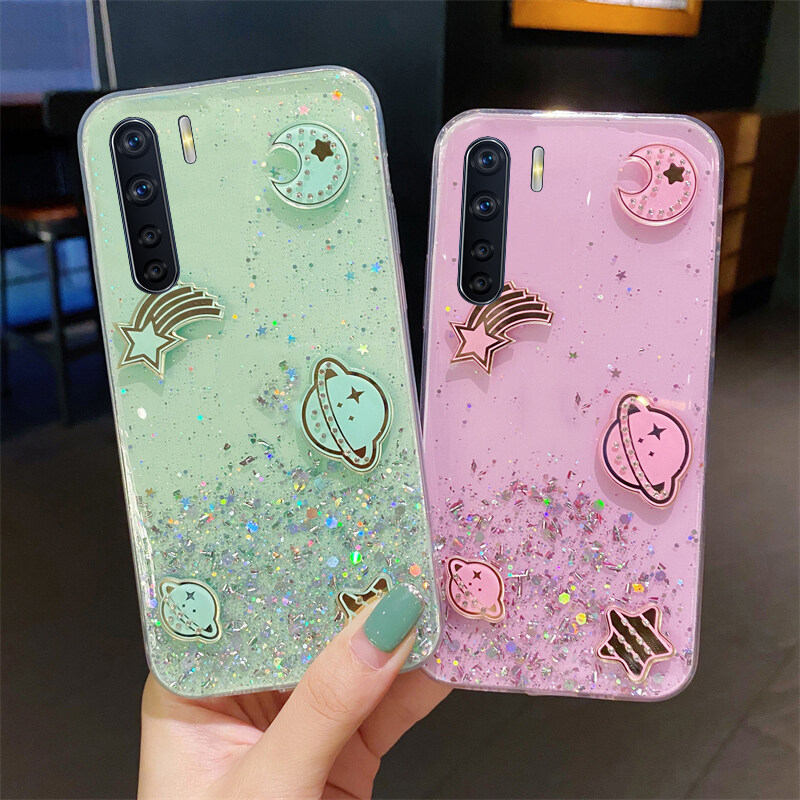 Phone case OPPO A91 Shiny Ring Case Glitter Soft Transparent Space Planet Cases For OPPO A91 Back Cover Stars Moon Girls